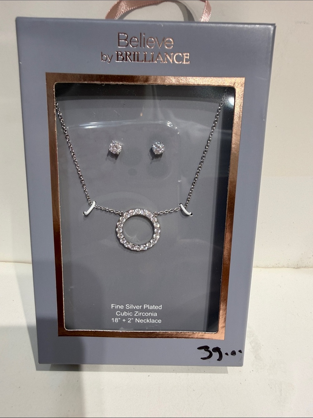 Silver Plated Circle Necklace & Stud Earrings Set - Silver